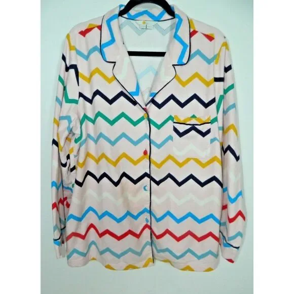 Boden Pajama Top Plus‎ Size 20/22  Pink Wave Rainbow Cotton Button Front - Picture 3 of 8
